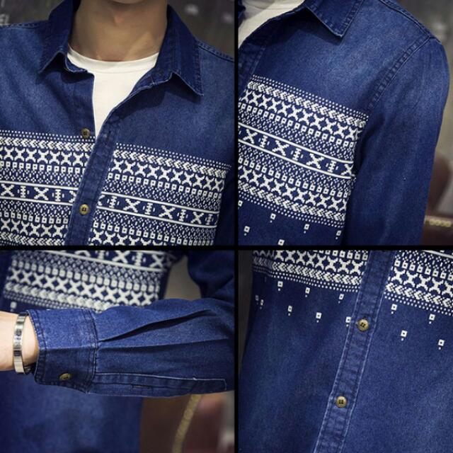 Mens denim slim fit shirt sale
