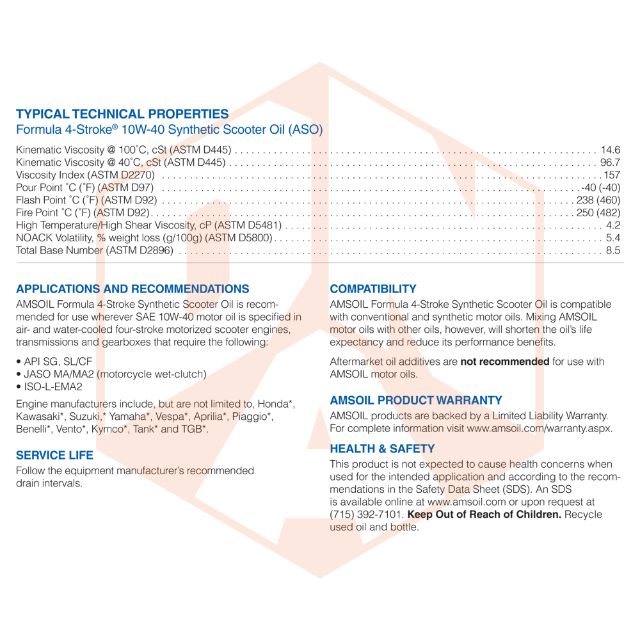 AMSOIL Formula 4-Stroke SAE 10W-40 Synthetic Scooter Oil