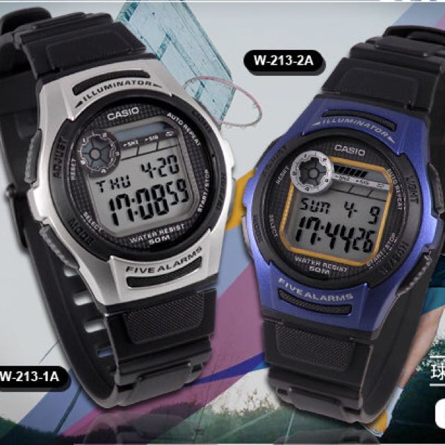 Casio Men s Casual Sports Alarm Dual Time Black Digital Watch W213 New