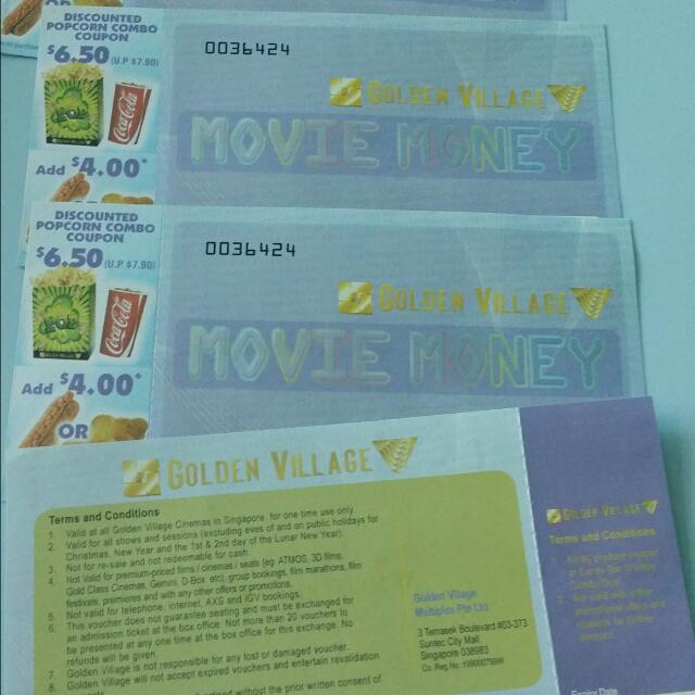 GV Movie Vouchers & Pasta Mania Vouchers, Tickets & Vouchers, Vouchers