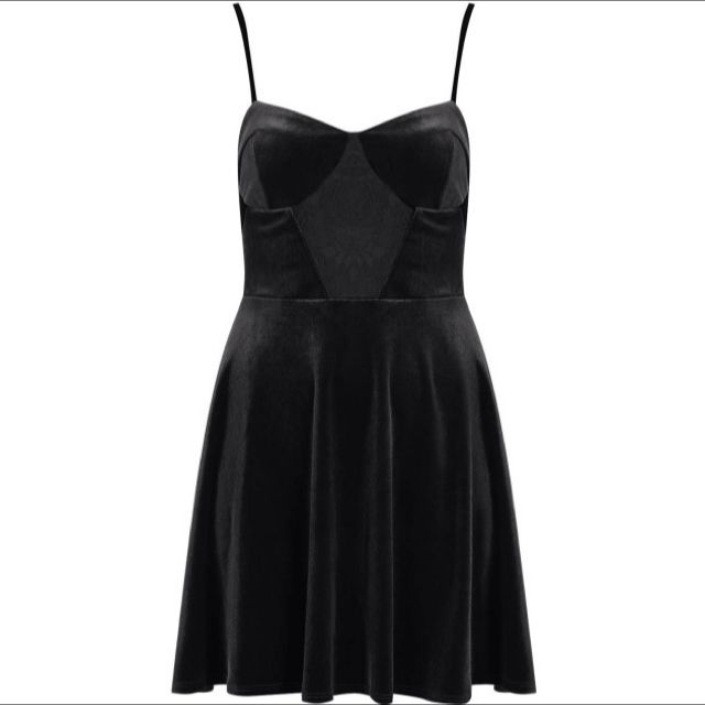 topshop velvet skater dress Vintage 1990s ULTIMATE! Black Crushed Velvet Mini Skater Dress