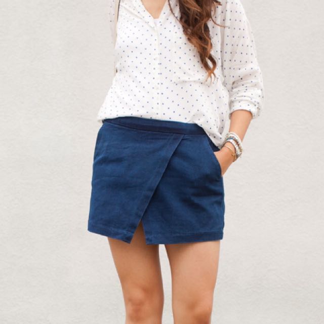 Zara Denim Origami Skort Women S Fashion Muslimah Fashion Bottoms On Carousell