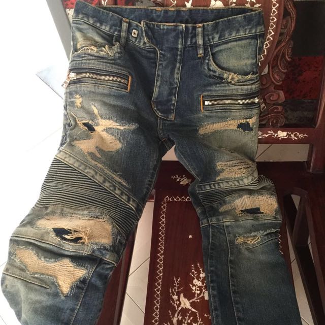 balmain destroyed biker jeans