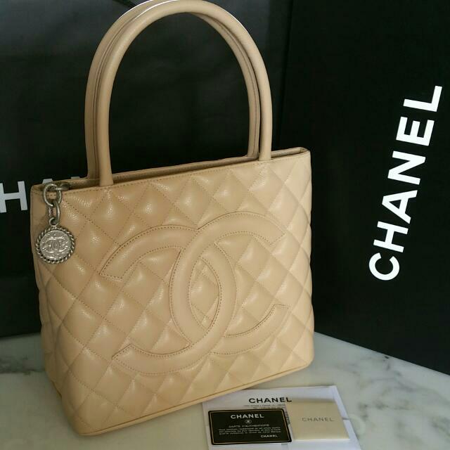 Like New Chanel Medallion Tote Beige 