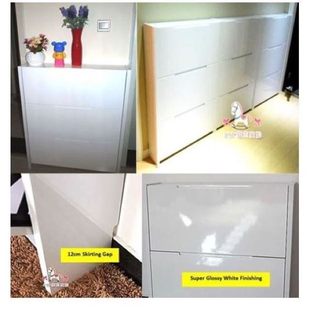 New Slim Shoe Rack Cabinet High Glossy Piano White Furniture