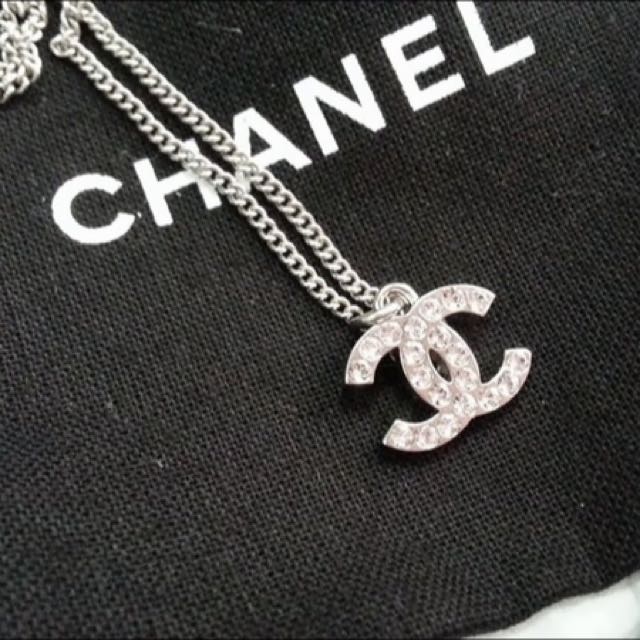 Reserved Chanel Classic Cc Silver Rhinestone Necklace Luxury On Carousell
