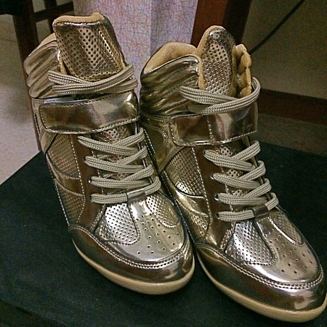 Gold high clearance top wedge sneakers