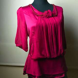 Merlot Long Sleeve Chiffon Blouse With Beading Sz AU 8-10