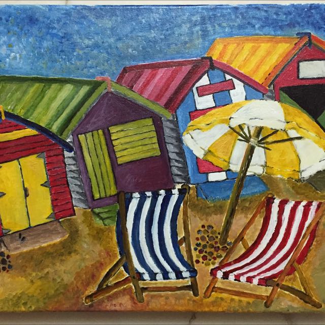 Wallpaper Acrylic Painting Of Relaxing Beach House Design Craft On Carousell Desktop Wallpaper