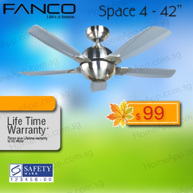Fanco Space 4 Ceiling Fan 42 Inch Lifetime Warranty Furniture On Carousell