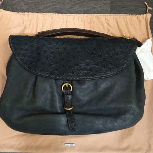 Miu Miu Ostrich Leather Hobo Bag, Luxury, Bags & Wallets on Carousell