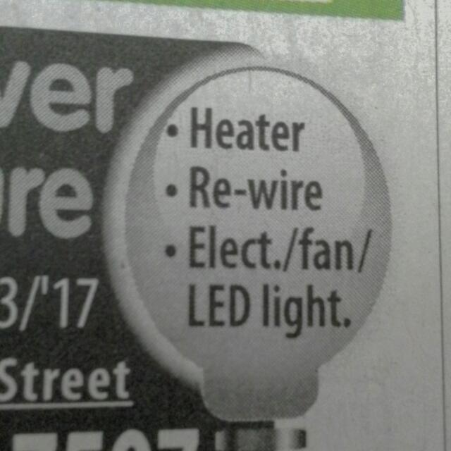Electrical Needs (Category: Other Home Furniture) located in Singapore. Submitted by avzel (Listing ID 44049225, Image 2). Description: All kind of home-based electrical issues. Power trip/failure? Energy saving Heater, switches, bulbs available. Call up for water/electrical solutions Please contact no. in picture for enquiry. *I do not provide the said services. Do not contact me for any enquiries. #bulbs #led #LED #diode #switch #wall #lamps #t