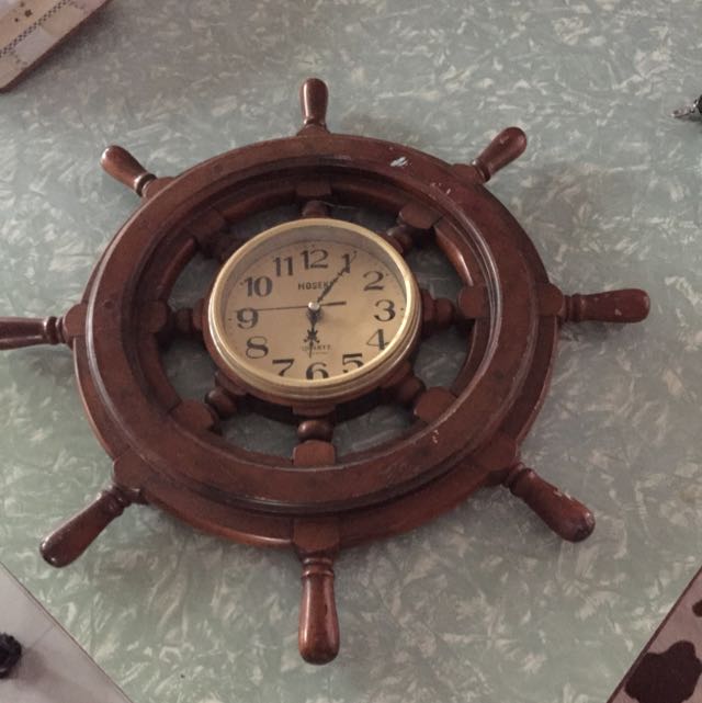 Ship Wheel Clock. Wood. Working. Japan.