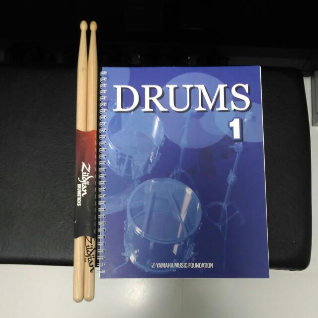 Yamaha Drum Book 1 And Drum Sticks, Hobbies & Toys, Music & Media