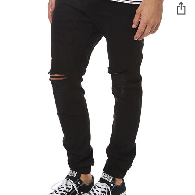 Zanerobe Slingshot Denimo Jogger Black Rip, Men's Fashion, Bottoms ...