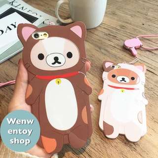 超萌貓咪拉拉熊🐻超可愛貓咪輕鬆熊iphone6​​s手機殼蘋果6plus全包卡通立體軟殼掛繩