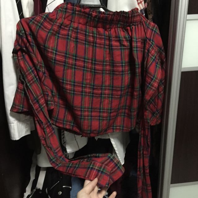 checkered plaits red skirt, Women's Fashion, Bottoms, Skirts on Carousell
