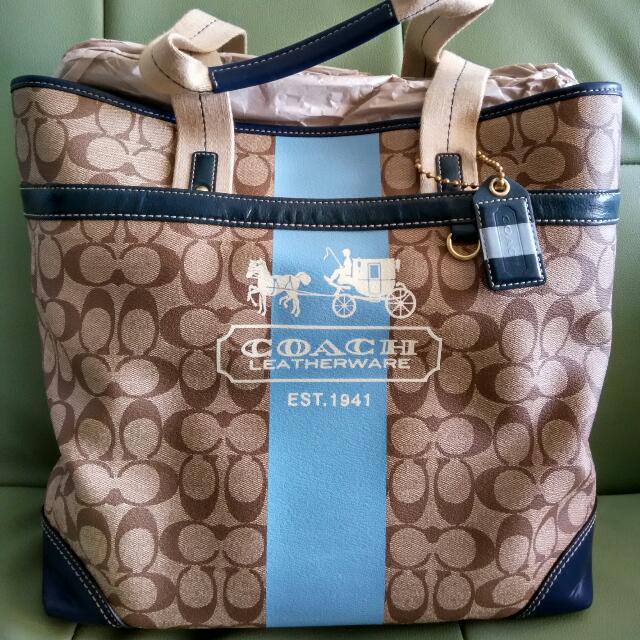 Authentic Coach Signature Stripe Heritage Blue Large
