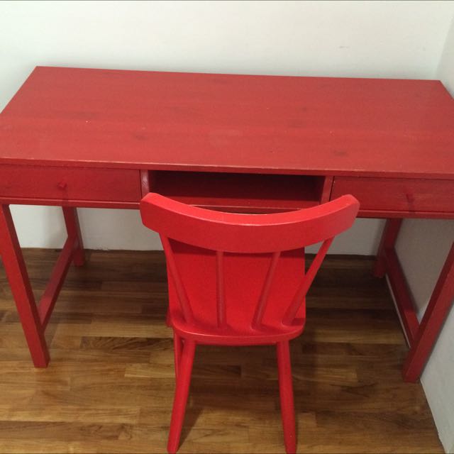 Linnarp Red Desk And Chair Ikea Furniture On Carousell