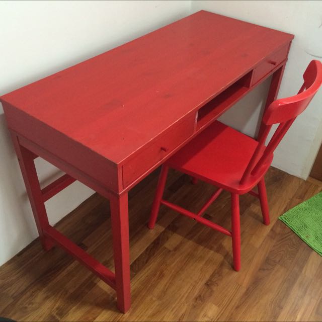 Linnarp Red Desk And Chair Ikea Furniture On Carousell