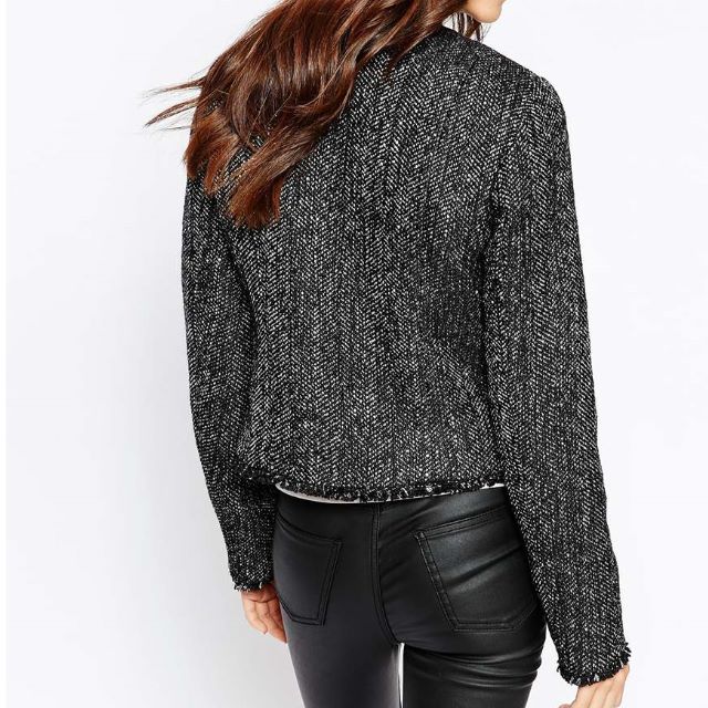 New Look Herringbone Zip Front Crop Jacket, Women's Fashion, Coats