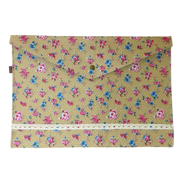 Pastoral Floral A4 Size Fabric File / Vintage Floral Fabric Pouch Brown ...
