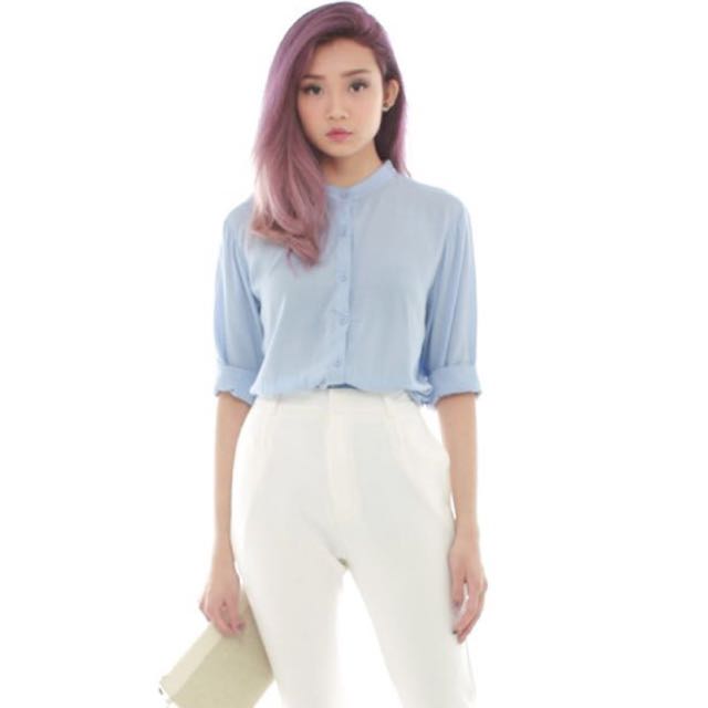 Light blue mandarin collar shirt Outlet