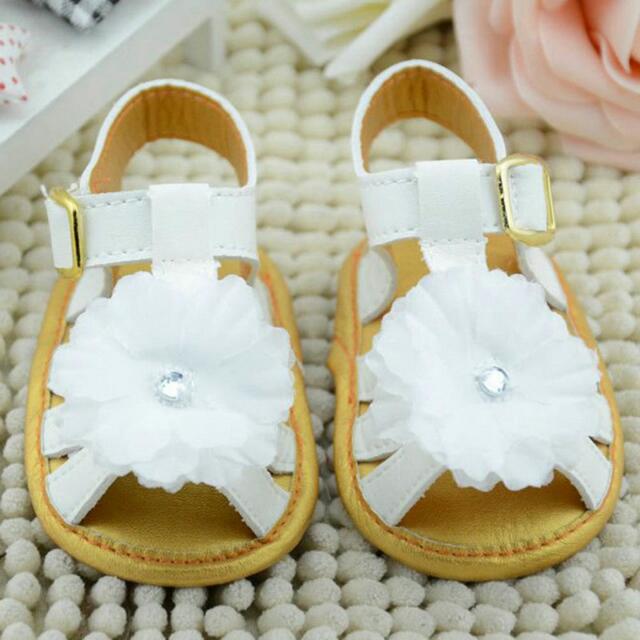 Baby Summer White Flower Toddler Infant Girls Soft Sole Princess