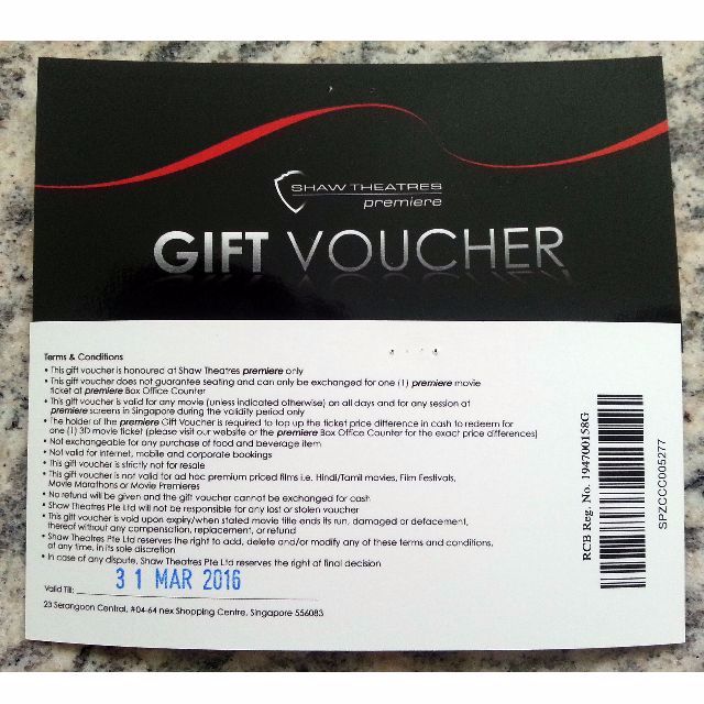 Shaw Theatres PREMIERE Gift Voucher Tickets Vouchers Vouchers on Carousell