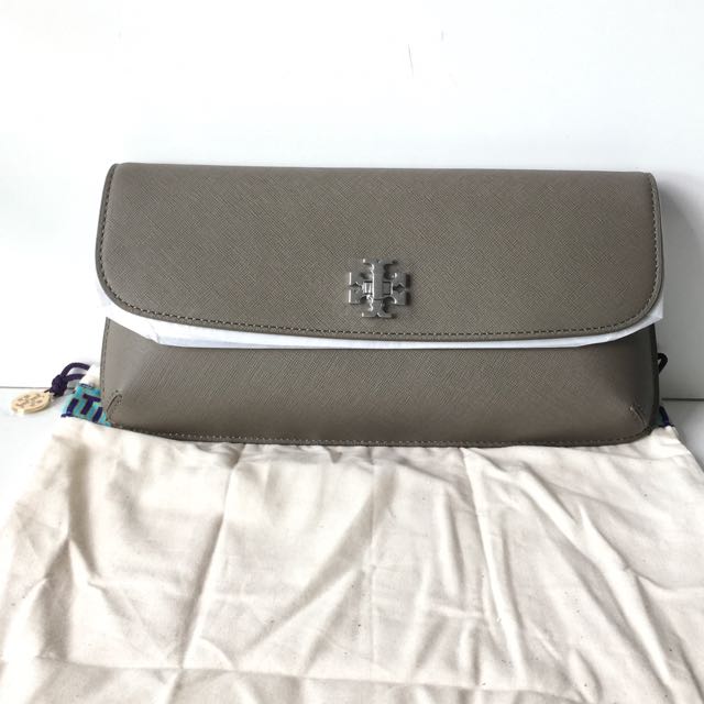 Tory Burch Diana Slim Clutch PORCINI, Luxury, Bags & Wallets on Carousell