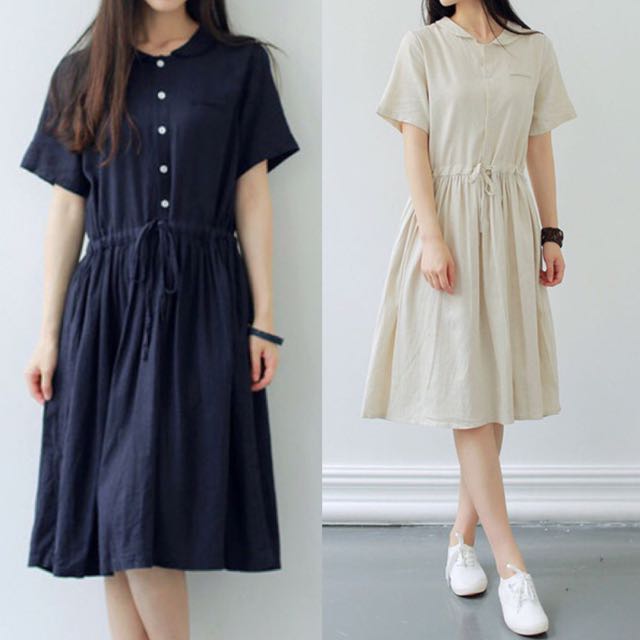 Sweet Round Collar Drawing Ribbon Bow Tie Knot Waist Simple Casual