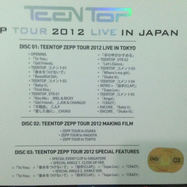 Teen Top 2012 ZEPP Tour in Japan DVD, Hobbies & Toys, Memorabilia