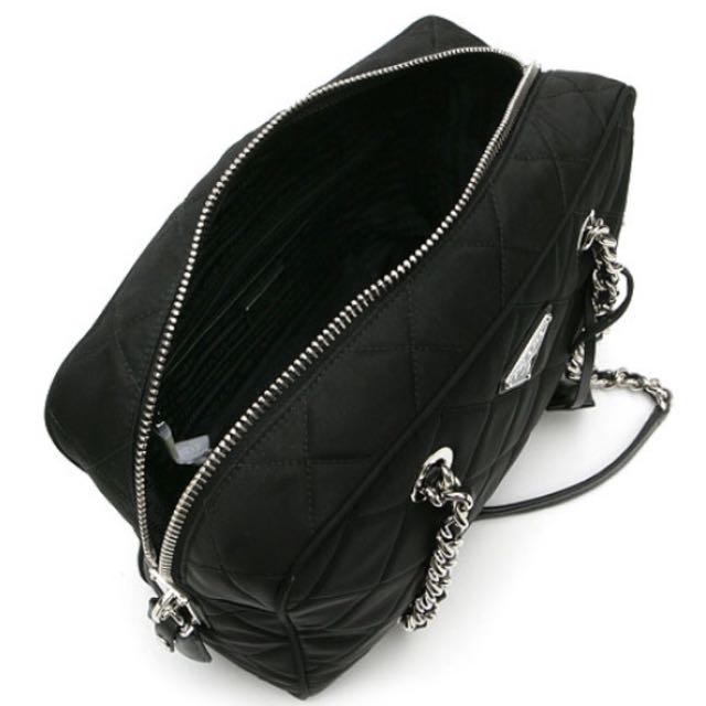 tas shoulder-bag Prada Bauletto 1BB903 Tessuto Impuntu Nero SHW Shoulder  Bag