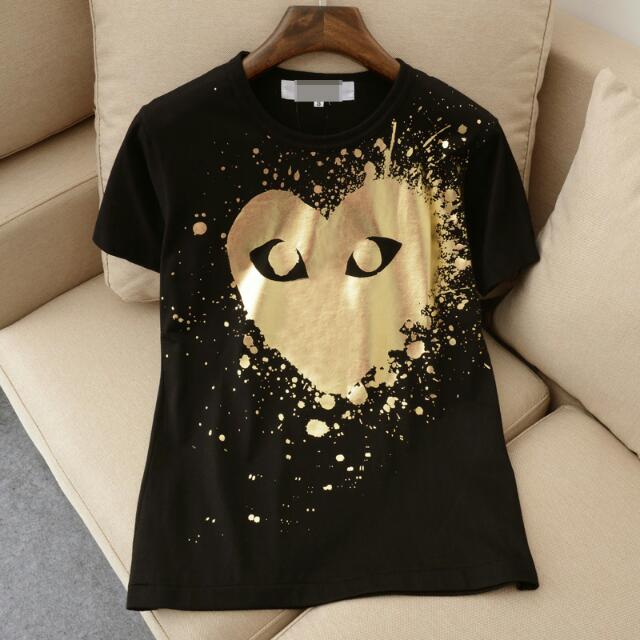 cdg black shirt gold heart