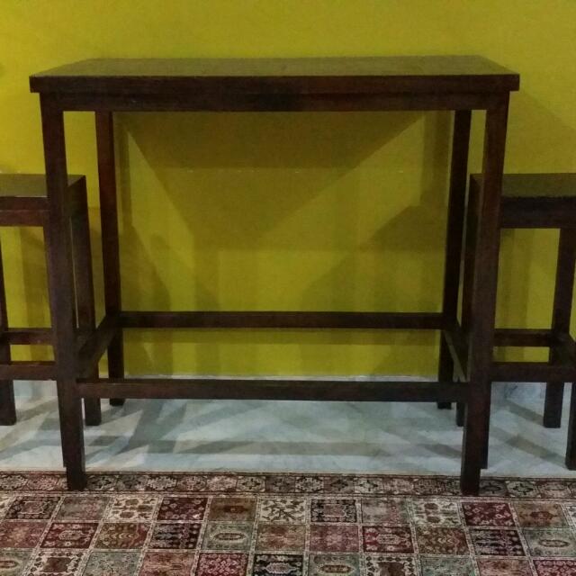 Wooden Tall Table & Stools Set, Furniture & Home Living, Furniture