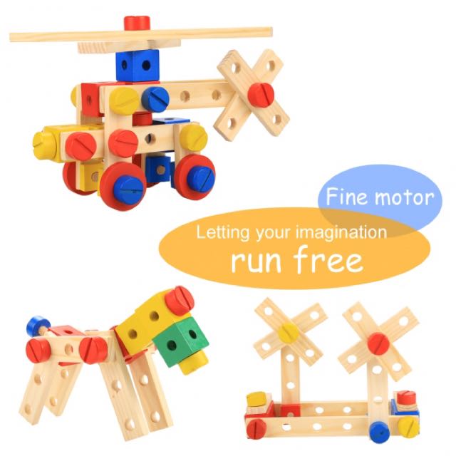 78pcs Wooden Nuts And Bolts Construction Toy Babies Kids On