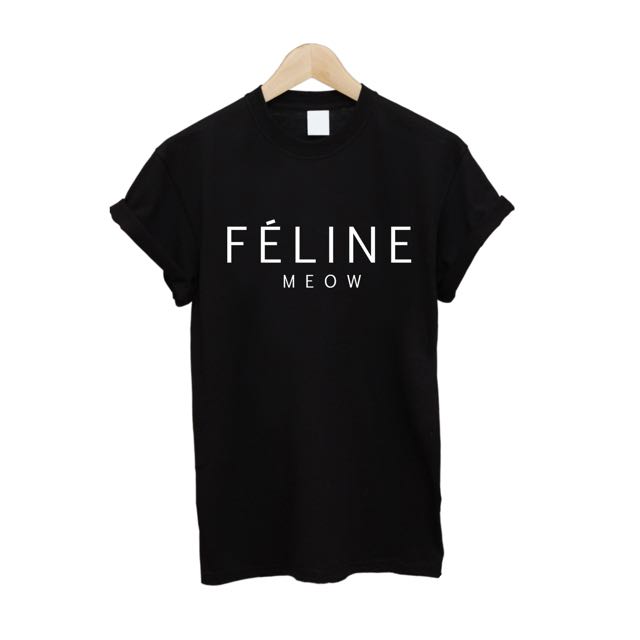 Y J Feline Meow T shirt in BLACK Women s Fashion Tops Shirts on Carousell