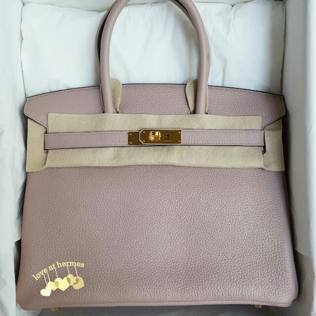 Rare* Hermes Birkin 30 Handbag Glycine Clemence Leather With