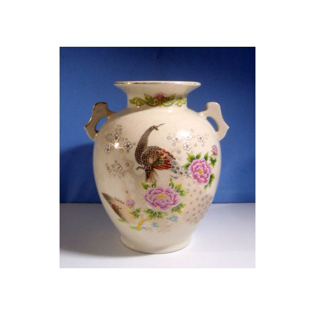 Vintage Japanese Satsuma Porcelain Vase With Pheasant Peacock Made