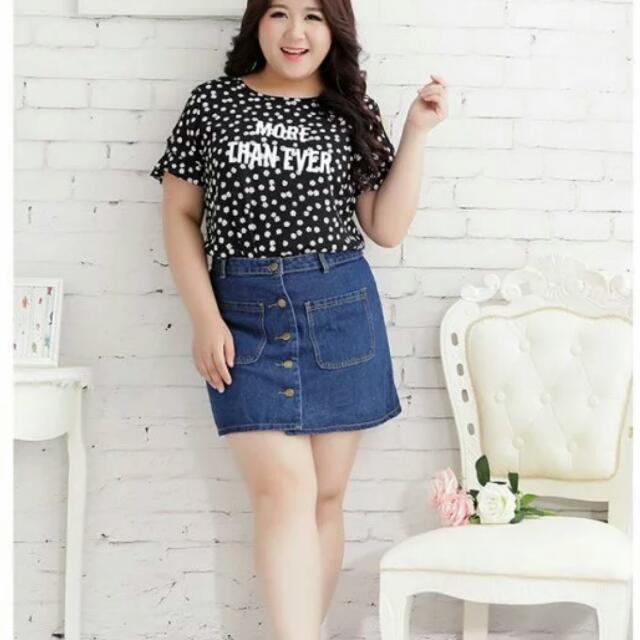 Denim Button Down Skirt Plus Size Women s Fashion Muslimah Fashion Bottoms on Carousell