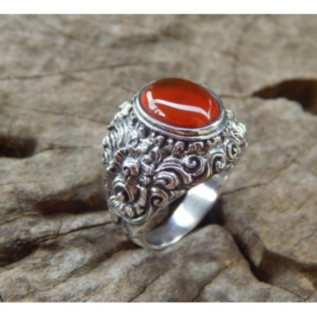 Cincin Perak Motif Ukir Bali Patra Batu Cornelian Men S Fashion On