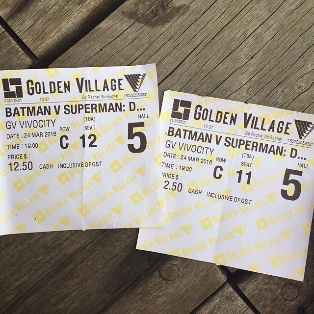 Batman V Superman Movie Ticket x 2, Tickets & Vouchers, Event Tickets