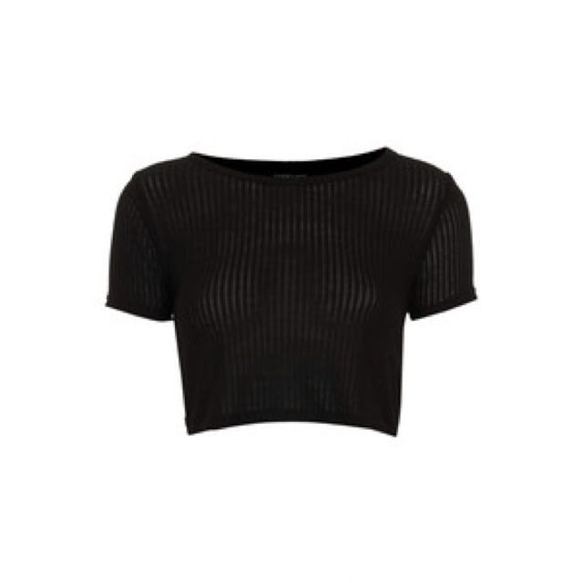 H M Black Ribbed Crop Top Women S Fashion Clothes Tops On Carousell