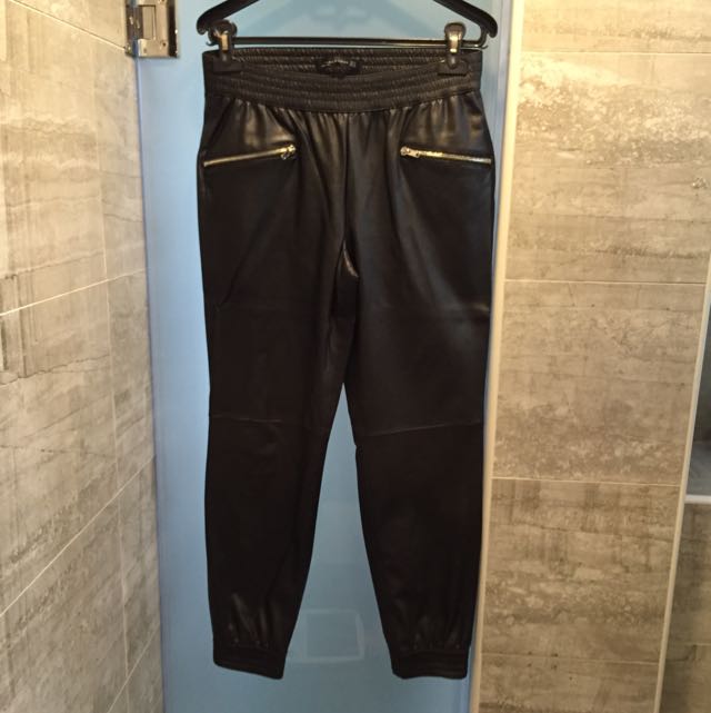 zara faux leather jogging pants