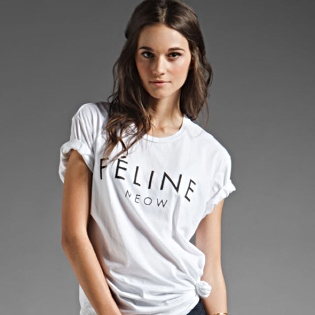Y J Feline Meow T shirt in BLACK Women s Fashion Tops Shirts on Carousell