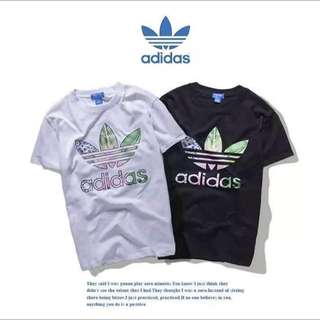 Adidas 三葉草時尚百搭圓領短袖，顏色：黑色、白色