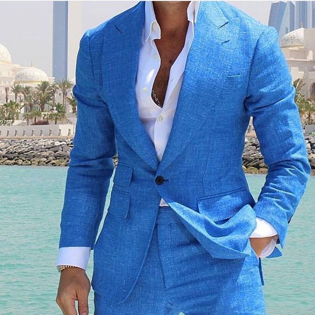 mens casual white linen suit