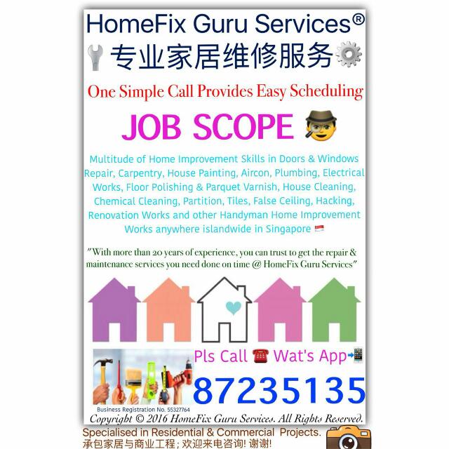 Handyman Repair Fix Up Diy Furniture Door Carpentry Simply Contact Homefix Guru Services Hp 87235135 Furniture On Carousell