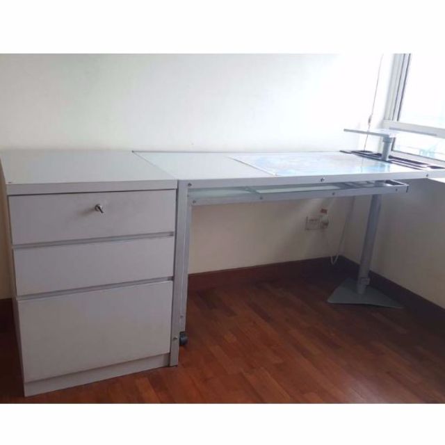 Glass Top Study Desk, Rotate With L Shape, Furniture & Home Living