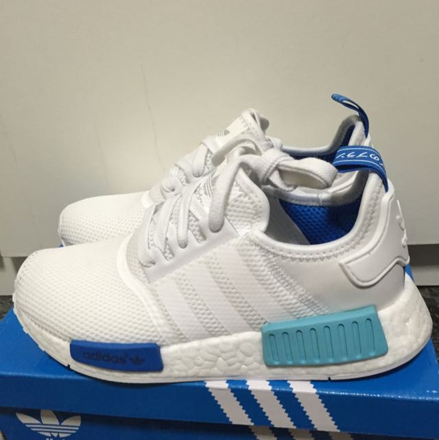 nmd white blue glow